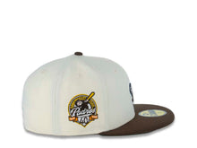 Load image into Gallery viewer, San Diego Padres New Era MLB 59FIFTY 5950 Fitted Cap Hat Chrome White Crown Brown Visor Brown/Yellow Swinging Friar Logo 40th Anniversary Side Patch Green UV
