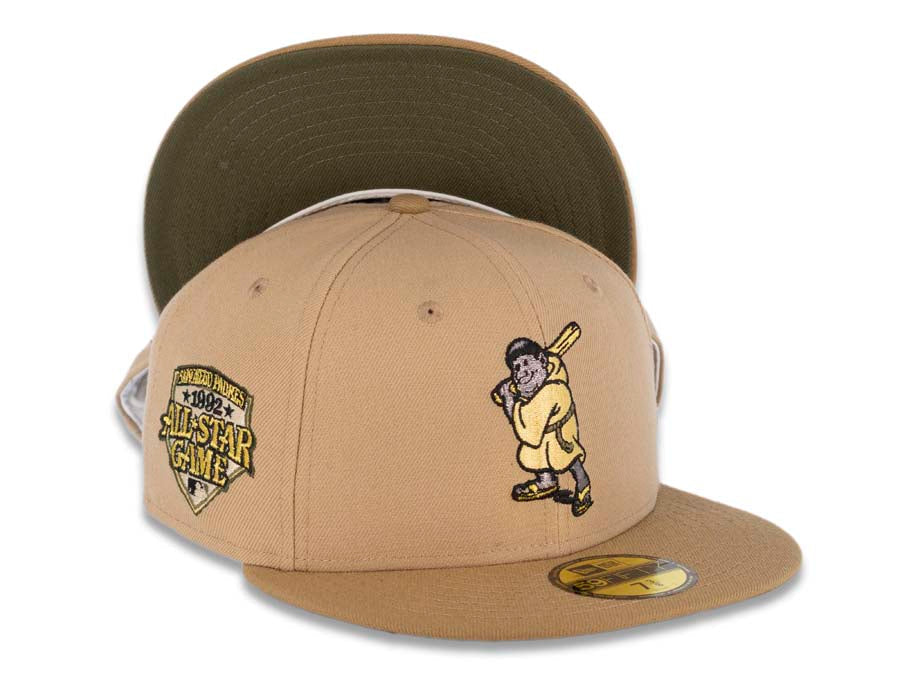 San Diego Padres New Era MLB 59FIFTY 5950 Fitted Cap Hat Khaki Crown/Visor Yellow Batting Friar Logo 1992 All-Star Game Side Patch Olive UV