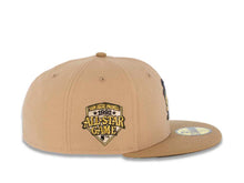 Load image into Gallery viewer, San Diego Padres New Era MLB 59FIFTY 5950 Fitted Cap Hat Khaki Crown/Visor Yellow Batting Friar Logo 1992 All-Star Game Side Patch Olive UV
