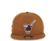 Load image into Gallery viewer, San Diego Padres New Era MLB 59FIFTY 5950 Fitted Cap Hat Light Brown Crown/Visor Maroon/Yellow Swinging Friar Logo Established 1969 Side Patch
