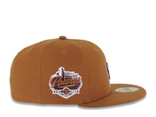 Load image into Gallery viewer, San Diego Padres New Era MLB 59FIFTY 5950 Fitted Cap Hat Light Brown Crown/Visor Maroon/Yellow Swinging Friar Logo Established 1969 Side Patch
