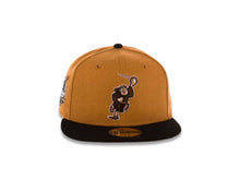 Load image into Gallery viewer, San Diego Padres New Era MLB 59FIFTY 5950 Fitted Cap Hat Panama Tan Crown Black Visor Brown/Pink Catching Friar Logo 40th Anniversary Side Patch Pink UV
