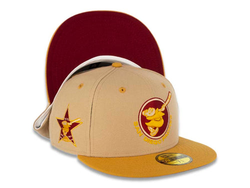 San Diego Padres New Era MLB 59FIFTY 5950 Fitted Cap Hat Camel Crown Panama Tan Visor Tan/Cardinal Swinging Friar Logo 1978 All-Star Game Side Patch Cardinal UV