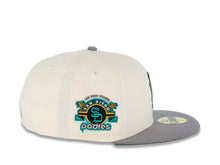 Load image into Gallery viewer, San Diego Padres New Era MLB 59FIFTY 5950 Fitted Cap Hat Chrome White Crown Gray Visor Teal/Gold Batting Friar Logo Stadium Side Patch Teal UV
