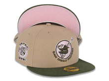 Load image into Gallery viewer, San Diego Padres New Era MLB 59FIFTY 5950 Fitted Cap Hat Khaki Crown Olive Green Visor Green Swinging Friar Logo 25th Anniversary Side Patch Pink UV
