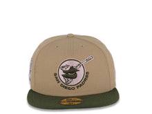 Load image into Gallery viewer, San Diego Padres New Era MLB 59FIFTY 5950 Fitted Cap Hat Khaki Crown Olive Green Visor Green Swinging Friar Logo 25th Anniversary Side Patch Pink UV
