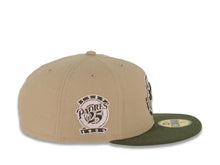 Load image into Gallery viewer, San Diego Padres New Era MLB 59FIFTY 5950 Fitted Cap Hat Khaki Crown Olive Green Visor Green Swinging Friar Logo 25th Anniversary Side Patch Pink UV
