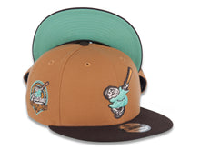 Load image into Gallery viewer, San Diego Padres New Era MLB 9FIFTY 950 Snapback Cap Hat Light Brown Crown Dark Brown Visor Light Teal/Tan Swinging Friar Logo 40th Anniversary Side Patch
