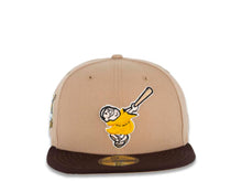 Load image into Gallery viewer, San Diego Padres New Era MLB 59FIFTY 5950 Fitted Cap Hat Camel Crown Dark Brown Visor Yellow/Khaki Logo 40th Anniversary Side Patch Yellow UV 
