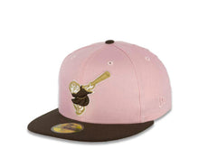 Load image into Gallery viewer, San Diego Padres New Era MLB 59FIFTY 5950 Fitted Cap Hat Pink Crown Brown Visor Brown/Metallic Gold Swinging Friar Logo Stadium Side Patch Cream UV
