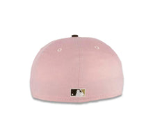 Load image into Gallery viewer, San Diego Padres New Era MLB 59FIFTY 5950 Fitted Cap Hat Pink Crown Brown Visor Brown/Metallic Gold Swinging Friar Logo Stadium Side Patch Cream UV
