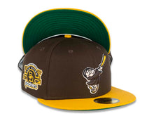 Load image into Gallery viewer, San Diego Padres New Era MLB 59FIFTY 5950 Fitted Cap Hat Brown Crown Yellow Visor Brown/Yellow Swinging Friar Logo Stadium Side Patch Green UV
