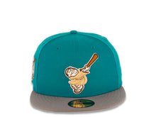 Load image into Gallery viewer, San Diego Padres New Era MLB 59FIFTY 5950 Fitted Cap Hat Teal Crown Gray Visor Wheat/Brown Swinging Friar Logo 40th Anniversary Side Patch Gray UV
