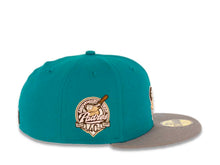 Load image into Gallery viewer, San Diego Padres New Era MLB 59FIFTY 5950 Fitted Cap Hat Teal Crown Gray Visor Wheat/Brown Swinging Friar Logo 40th Anniversary Side Patch Gray UV
