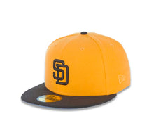 Load image into Gallery viewer, San Diego Padres New Era MLB 59FIFTY 5950 Fitted Cap Hat Yellow Crown Brown Visor Brown Logo 1998 World Series Side Patch Gray UV
