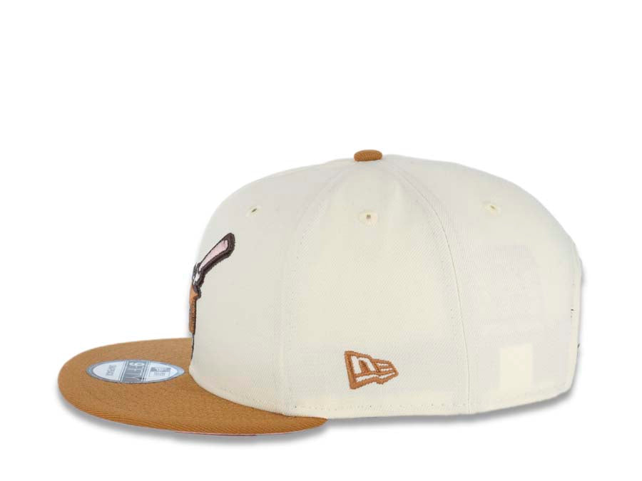 San Diego Padres New Era MLB 9FIFTY 950 Snapback Cap Hat Cream Crown Light Brown Visor Brown/Pink Catching Friar Logo 40th Anniversary Side Patch