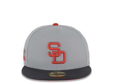 Load image into Gallery viewer, San Diego Padres New Era MLB 59FIFTY 5950 Fitted Cap Hat Gray Crown Dark Gray Visor Red/Dark Gray Logo 1984 World Series Side Patch Red UV
