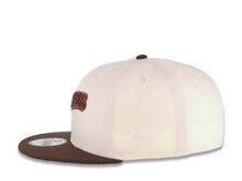 Load image into Gallery viewer, San Diego Padres New Era MLB 59FIFTY 5950 Fitted Cap Hat Cream Crown Brown Visor Brown/Orange Script Logo 40th Anniversary Side Patch Yellow UV
