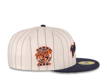 Load image into Gallery viewer, San Diego Padres New Era MLB 59FIFTY 5950 Fitted Cap Hat White/Navy Pinstripe Crown Navy Visor Navy/Orange Logo 25th Anniversary Side Patch Gray UV
