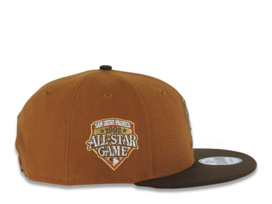 San Diego Padres New Era MLB 9FIFTY 950 Snapback Cap Hat Cream Crown Brown Visor Brown/Orange Batting Friar Logo 1992 All-Star Game Side Patch