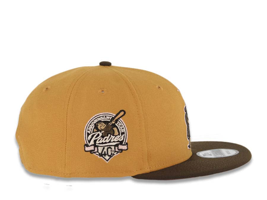 San Diego Padres New Era MLB 9FIFTY 950 Snapback Cap Hat Cream Crown Light Brown Visor Brown/Pink Batting Friar Logo 40th Anniversary Side Patch