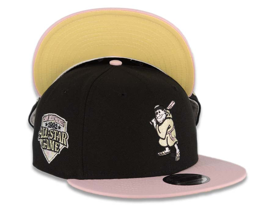 San Diego Padres New Era MLB 9FIFTY 950 Snapback Cap Hat Black Crown Pink Visor Light Yellow/Pink Batting Friar Logo 1992 All-Star Game Side Patch