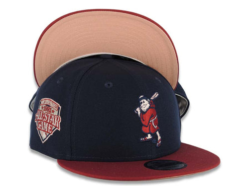 San Diego Padres New Era MLB 9FIFTY 950 Snapback Cap Hat Navy Crown Cardinal Visor Cardinal/Peach Batting Friar Logo 1992 All-Star Game Side Patch