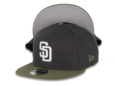 San Diego Padres New Era MLB 9FIFTY 950 Snapback Cap Hat Dark Gray Crown Olive Visor White Logo Gray UV