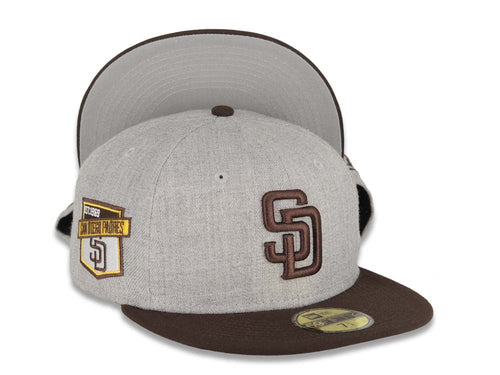 San Diego Padres New Era MLB 59FIFTY 5950 Fitted Cap Hat Heather Gray Crown Brown Visor Brown Logo Established 1969 Side Patch