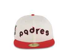 Load image into Gallery viewer, San Diego Padres New Era MLB 59FIFTY 5950 Fitted Cap Hat Cream Crown Red Visor Black/Red Logo 40th Anniversary Side Patch Green UV
