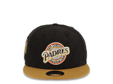 Load image into Gallery viewer, (Corduroy Crown) San Diego Padres New Era MLB 59FIFTY 5950 Fitted Cap Hat Black Crown Tan Visor Brown/Yellow Logo 1992 All-Star Game Side Patch
