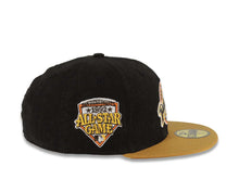 Load image into Gallery viewer, (Corduroy Crown) San Diego Padres New Era MLB 59FIFTY 5950 Fitted Cap Hat Black Crown Tan Visor Brown/Yellow Logo 1992 All-Star Game Side Patch
