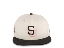 Load image into Gallery viewer, (Corduroy Visor) San Diego Padres New Era MLB 59FIFTY 5950 Fitted Cap Hat Cream Crown Black Visor Black/Pink Logo 50th Anniversary Side Patch Pink UV
