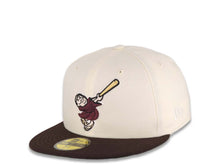 Load image into Gallery viewer, San Diego Padres New Era MLB 59FIFTY 5950 Fitted Cap Hat Cream Crown Dark Brown Visor Maroon/Yellow Swinging Friar Logo 40th Anniversary Side Patch
