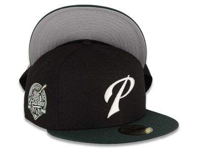 San Diego Padres New Era MLB 59FIFTY 5950 Fitted Cap Hat Black Crown Dark Green Visor White Logo 40th Anniversary Side Patch Gray UV