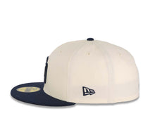Load image into Gallery viewer, San Diego Padres New Era MLB 59FIFTY 5950 Fitted Cap Hat Cream Crown Navy Blue Visor Navy Blue Logo 25th Anniversary Side Patch Navy Blue UV
