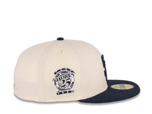 Load image into Gallery viewer, San Diego Padres New Era MLB 59FIFTY 5950 Fitted Cap Hat Cream Crown Navy Blue Visor Navy Blue Logo 25th Anniversary Side Patch Navy Blue UV
