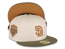 Load image into Gallery viewer, San Diego Padres New Era MLB 59FIFTY 5950 Fitted Cap Hat Cream Crown Olive Green Visor Light Brown Logo 1992 All-Star Game Side Patch Light Brown
