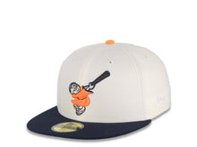 Load image into Gallery viewer, San Diego Padres New Era MLB 59FIFTY 5950 Fitted Cap Hat Cream Crown Navy Visor Light Orange/Brown Swinging Friar Logo Stadium Side Patch Gray UV
