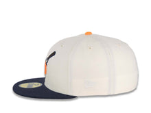 Load image into Gallery viewer, San Diego Padres New Era MLB 59FIFTY 5950 Fitted Cap Hat Cream Crown Navy Visor Light Orange/Brown Swinging Friar Logo Stadium Side Patch Gray UV
