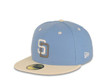 Load image into Gallery viewer, San Diego Padres New Era MLB 59FIFTY 5950 Fitted Cap Hat Sky Blue Crown Cream Visor Cream/Dark Gray Logo 1992 All-Star Game Side Patch Dark Gray UV
