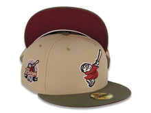 Load image into Gallery viewer, San Diego Padres New Era MLB 59FIFTY 5950 Fitted Cap Hat Khaki Crown Olive Visor Cardinal/Khaki Swinging Friar Logo 40th Anniversary Side Patch
