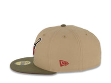 Load image into Gallery viewer, San Diego Padres New Era MLB 59FIFTY 5950 Fitted Cap Hat Khaki Crown Olive Visor Cardinal/Khaki Swinging Friar Logo 40th Anniversary Side Patch
