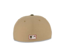 Load image into Gallery viewer, San Diego Padres New Era MLB 59FIFTY 5950 Fitted Cap Hat Khaki Crown Olive Visor Cardinal/Khaki Swinging Friar Logo 40th Anniversary Side Patch
