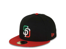 Load image into Gallery viewer, San Diego Padres New Era MLB 59FIFTY 5950 Fitted Cap Hat Black Crown Red Visor Green/White/Red Logo 40th Anniversary Side Patch Green UV
