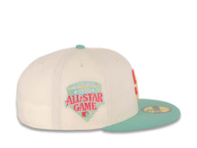 Load image into Gallery viewer, San Diego Padres New Era MLB 59FIFTY 5950 Fitted Cap Hat Cream Crown Light Teal Visor Magenta/Yellow Logo 1992 All-Star Game Side Patch Magenta UV
