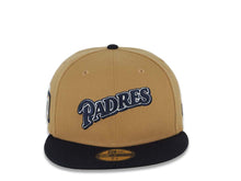 Load image into Gallery viewer, San Diego Padres New Era MLB 59FIFTY 5950 Fitted Cap Hat Wheat Crown Navy Blue Visor Navy Blue/White Logo 40th Anniversary Side Patch Black UV
