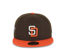 Load image into Gallery viewer, San Diego Padres New Era MLB 59FIFTY 5950 Fitted Cap Hat Brown Crown Orange Visor White/Orange Logo 1998 World Series Side Patch Gray UV
