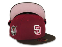 Load image into Gallery viewer, San Diego Padres New Era MLB 59FIFTY 5950 Fitted Cap Hat Cardinal Crown Brown Visor Cream/Dark Pink Logo 40th Anniversary Side Patch Pink UV

