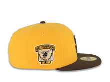 Load image into Gallery viewer, San Diego Padres New Era MLB 59FIFTY 5950 Fitted Cap Hat Yellow Crown Brown Visor Brown Logo Go Padres Established 1969 Side Patch Green UV
